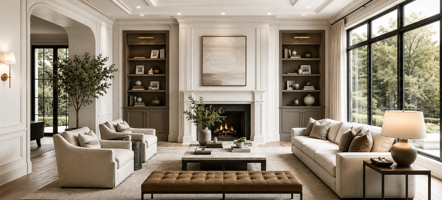 M.ALABBAR interior architecture, living room with custom built-ins, Suwanee GA